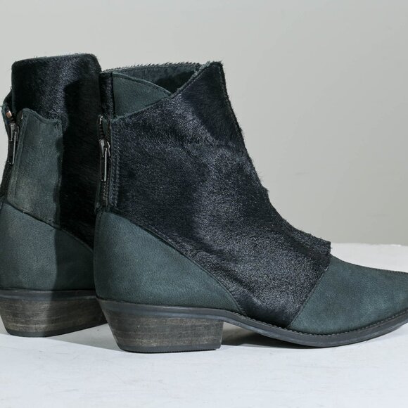 Free People Caldera Ankle Boot 37 Front Zip Black Calf Hair Suede Western - Picture 2 of 5